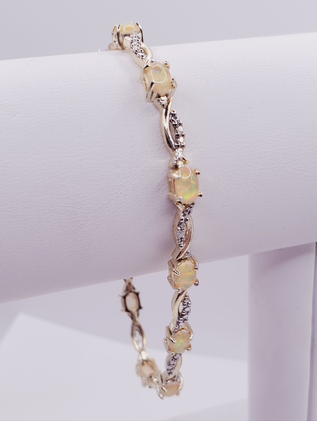 5 Carat Opal  Genuine Diamond Accent Bracelet  Yellow Gold  925 Silver